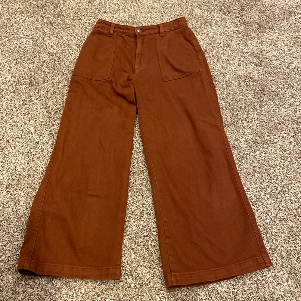 Maroon/red wide leg high waist jeans